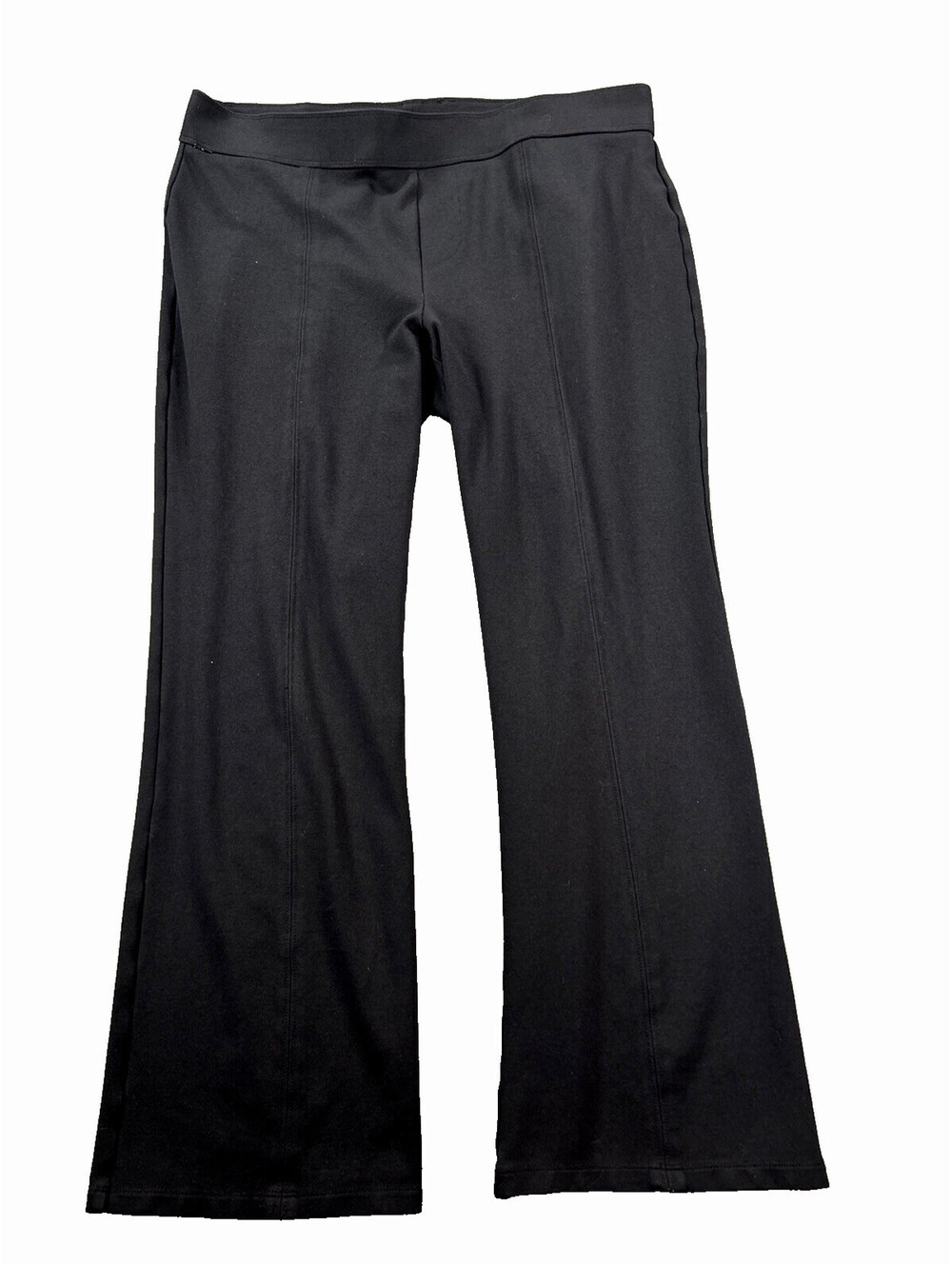 Orvis Size L Black Ponte Knit Pull-on Flare Pants Zip Pocket Stretch Waste